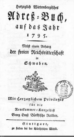 1795: Württembergisches Adressbuch, 1795