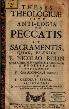 Theses theologicae sive antilogia de peccatis et sacramentis