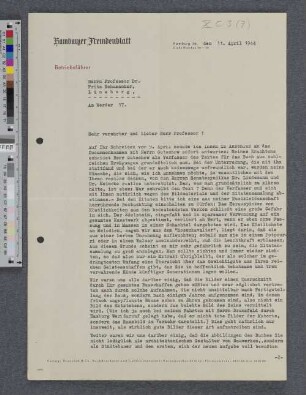 Brief an Fritz Schumacher