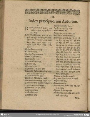 III. Index praecipuorum Autorum