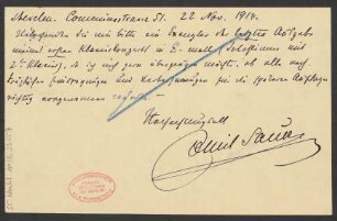 Brief an B. Schott's Söhne : 22.11.1914