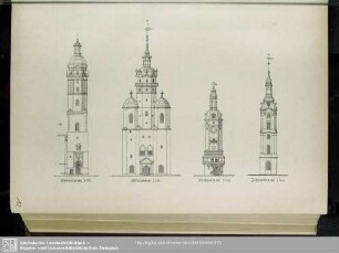 Thomasturm 1702. Nikolaiturm 1731. Rathausturm 1744. Johannisturm 1746