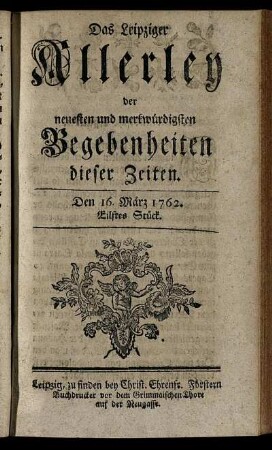 Den 16. März 1762. Eilftes Stück.