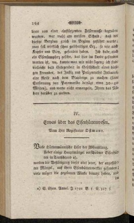 IV. Etwas über das Eisenhüttenwesen.