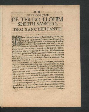 De Tertio Elohim Spiritu Sancto, Deo Sanctificante.