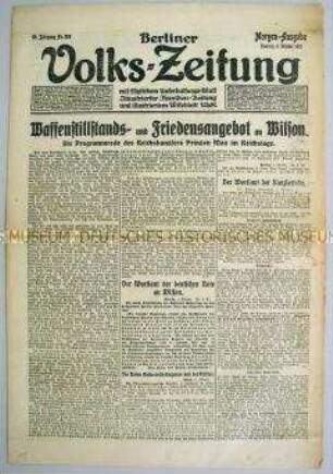 "Berliner Volks-Zeitung" zum Waffenstillstandsangebot Deutschlands an US-Präsident Wislon