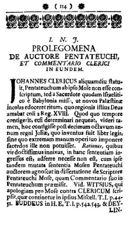 Prolegomena de auctore Pentateuchi, et Commentario Clerici in Genesin.