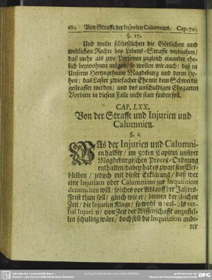 Cap. LXX. Von der Straffe und Injurien und Calumnien