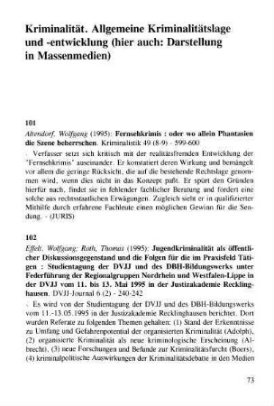 73-134, Kriminalität. Allgemeine Kriminalitätslage und -entwicklung (hier auch: Darstellung in Massenmedien)