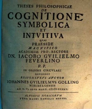 Theses phiilos. de cognitione symbolica et intuitiva