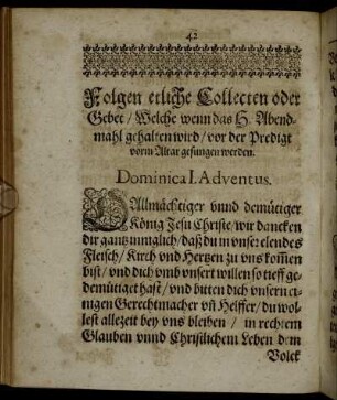 Folgen etliche Collecten oder Gebet ...