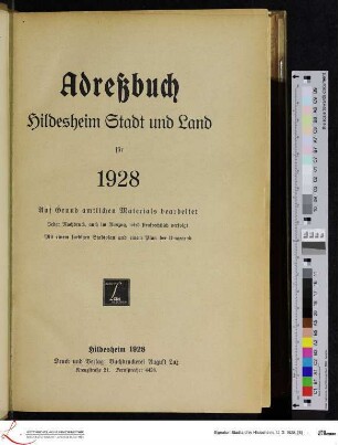 1928: [1928] Adreßbuch Hildesheim Stadt und Land : für 1928