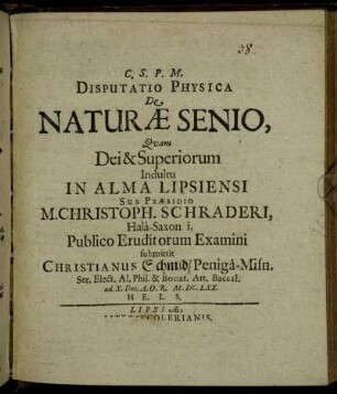 Disputatio Physica De Naturae Senio