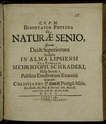 Disputatio Physica De Naturae Senio