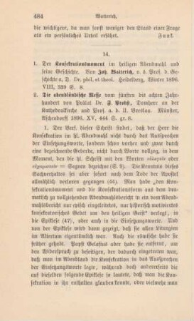 484-488 [Rezension] Watterich, Johann Matthias, Der Konsekrationsmoment im heiligen Abendmahl und seine Geschichte