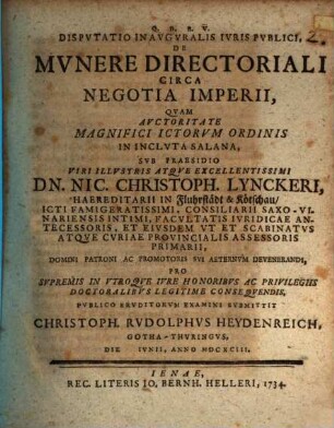 Disp. inaug. ... de munere directoriali circa negotia Imperii
