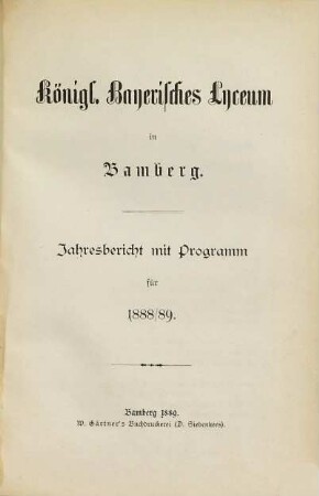 Jahresbericht mit Programm für .... 1888/89 (1889)