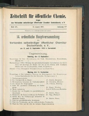 Heft XV. 15. August 1909. Jahrgang XV.