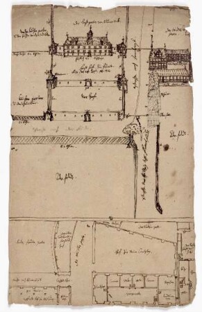 Fahre, Entwurf für ein Lustschloss bei der Herberge (recto, oben), Melsungen, Entwurf für eine Neue Kanzlei (recto, unten)
