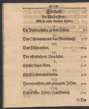 Einhalt/ der Andachten/ Wie sie nach einander folgen: