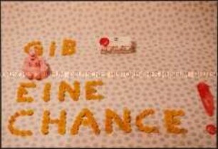"Gib Kondomen eine Chance" aus Huflattichblüten zusammengesetzt (Altersgruppe 14-17)