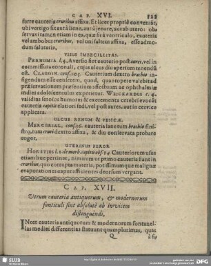 Cap. XVII. Utrum cauteria antiquorum, & modernorum fonticuli sint absolutè ab invicem distinguendi