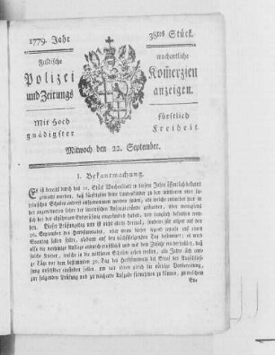 38tes Stück., Ausgabe vom 22. September 1779