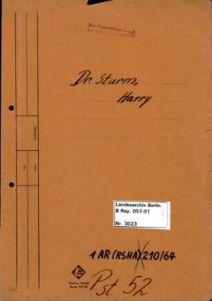 Personenheft Dr. Harry Sturm (*09.12.1912), SS-Hauptsturmführer