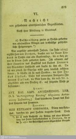 Nachricht von gefundenen alterthümlichen Gegenständen