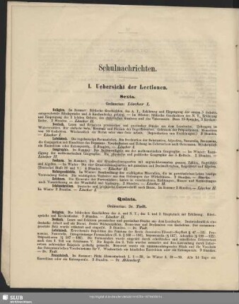 I. Uebersicht der Lectionen