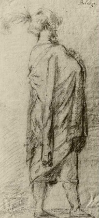 Ganze Figur eines bärtigen Mannes von halbhinten