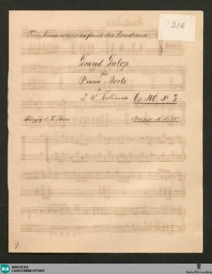 Grand galop - JWK Mus.Ms. 216 : pf; G; op. 40/3, StrK op. 40/3