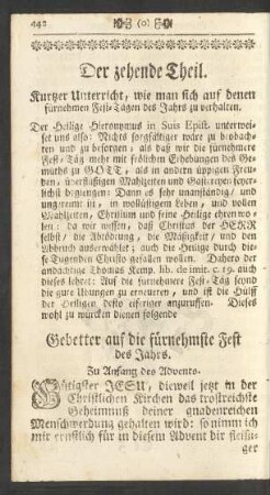 Gebetter auf die fürnehmste Fest des Jahrs.