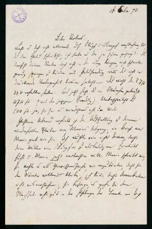 Brief vom 16. Februar 1870