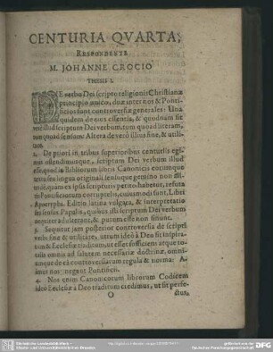 Centuria Quarta, Respondente M. Johanne Crocio
