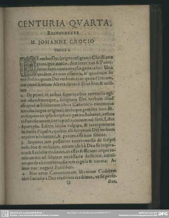 Centuria Quarta, Respondente M. Johanne Crocio