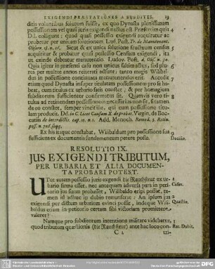 Resolutio IX. Ius Exigendi Tributum, Per Urbaria Et Alia Documenta Probari Potest