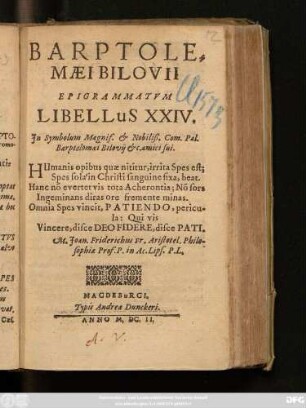 24: Barptholomaei Bilovii Epigrammatum Libellus ...