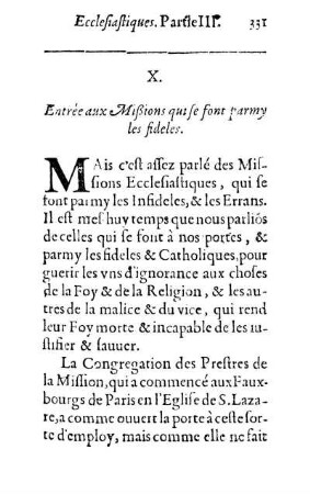 X. Entrée aux Mißions qui se font parmy les fideles
