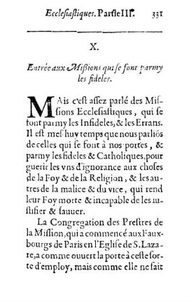 X. Entrée aux Mißions qui se font parmy les fideles