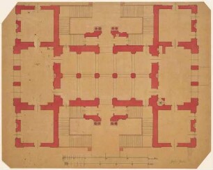 Palais im Großen Garten in Dresden, Grundriss des Erdgeschosses mit zwei Maßstäben