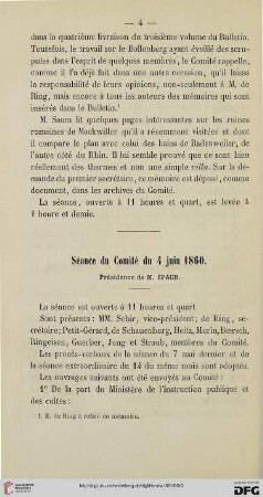 Séance du Comité du 4 juin 1860