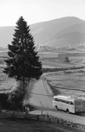 Bernau: Landstraße mit Postbus in Landschaft
