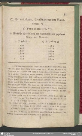 IX. Permutationen, Combinationen und Variationen