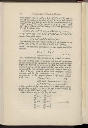 III. Elementary demonstration of Dupin's theorem.