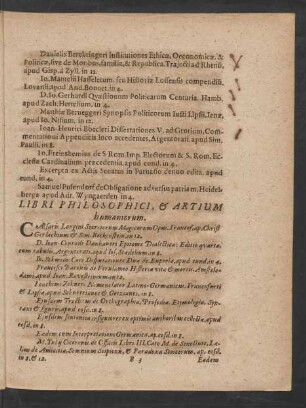 Libri Philosophici, & Artium humaniorum.