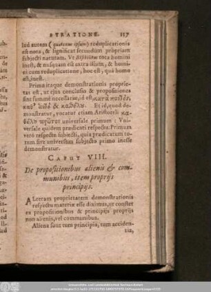 Caput VIII. De propositionibus alienis & communibus, item propriis principiis.
