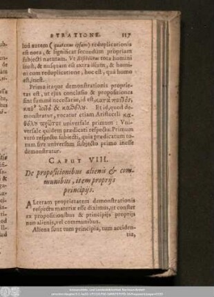 Caput VIII. De propositionibus alienis & communibus, item propriis principiis.