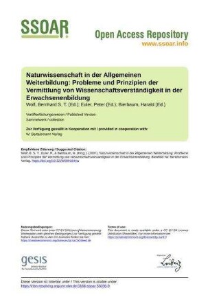 Naturwissenschaft in der Allgemeinen Weiterbildung: Probleme und Prinzipien der Vermittlung von Wissenschaftsverständigkeit in der Erwachsenenbildung