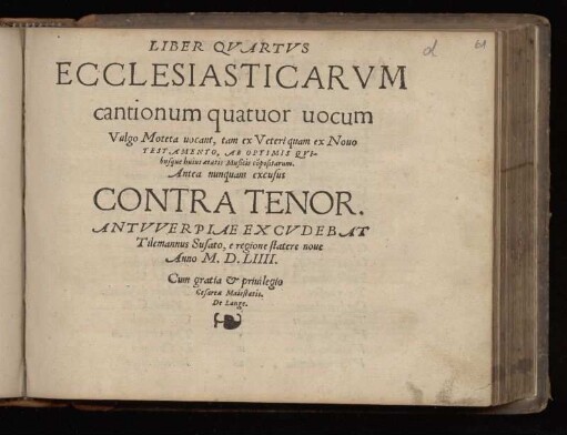 Liber quartus ecclesiasticarum cantionum quatuor vocum ... Contra Tenor